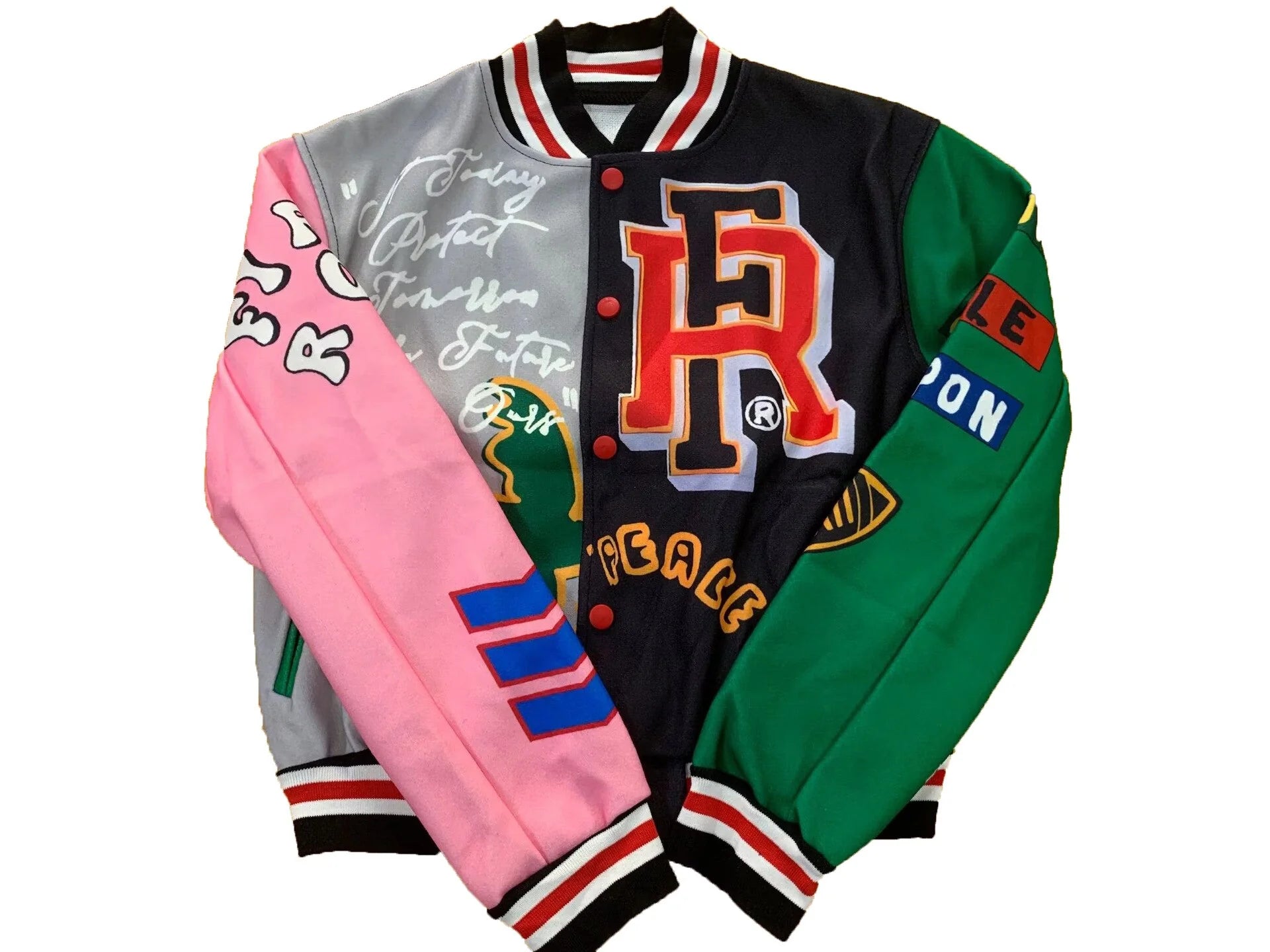 Varsity Print Baseball Jacket Letterman Women Crop Cut Y2K Streetwear Racing Bomber Jackets Autumn Coat