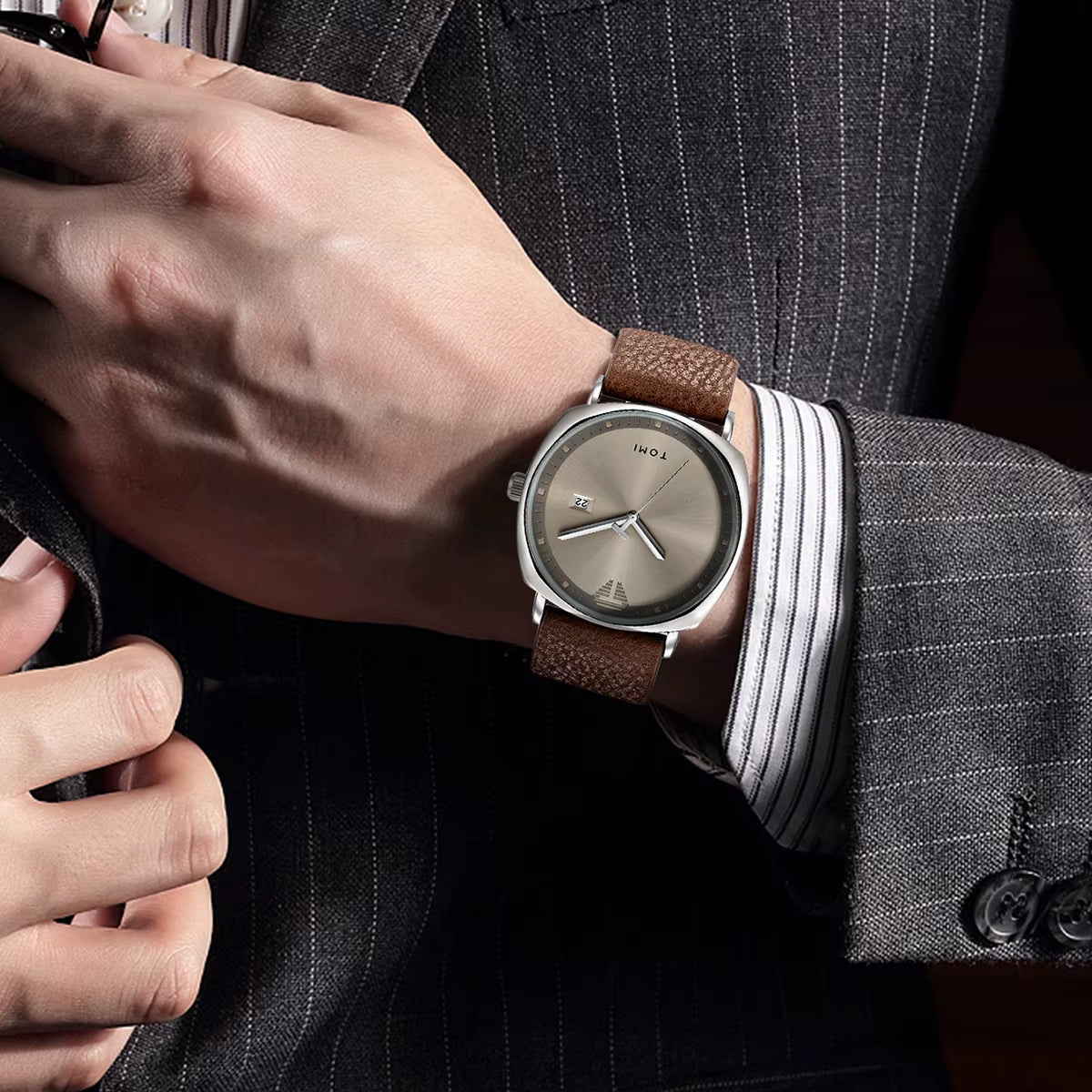 Men'S Watch Minimalist Fashion Sports Watch Calendar Leather Casual Quartz Watch