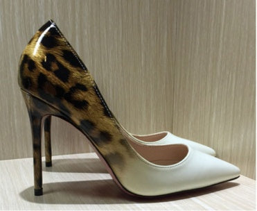 Shallow mouth pointed fine with color matching leopard sexy fashion high heels