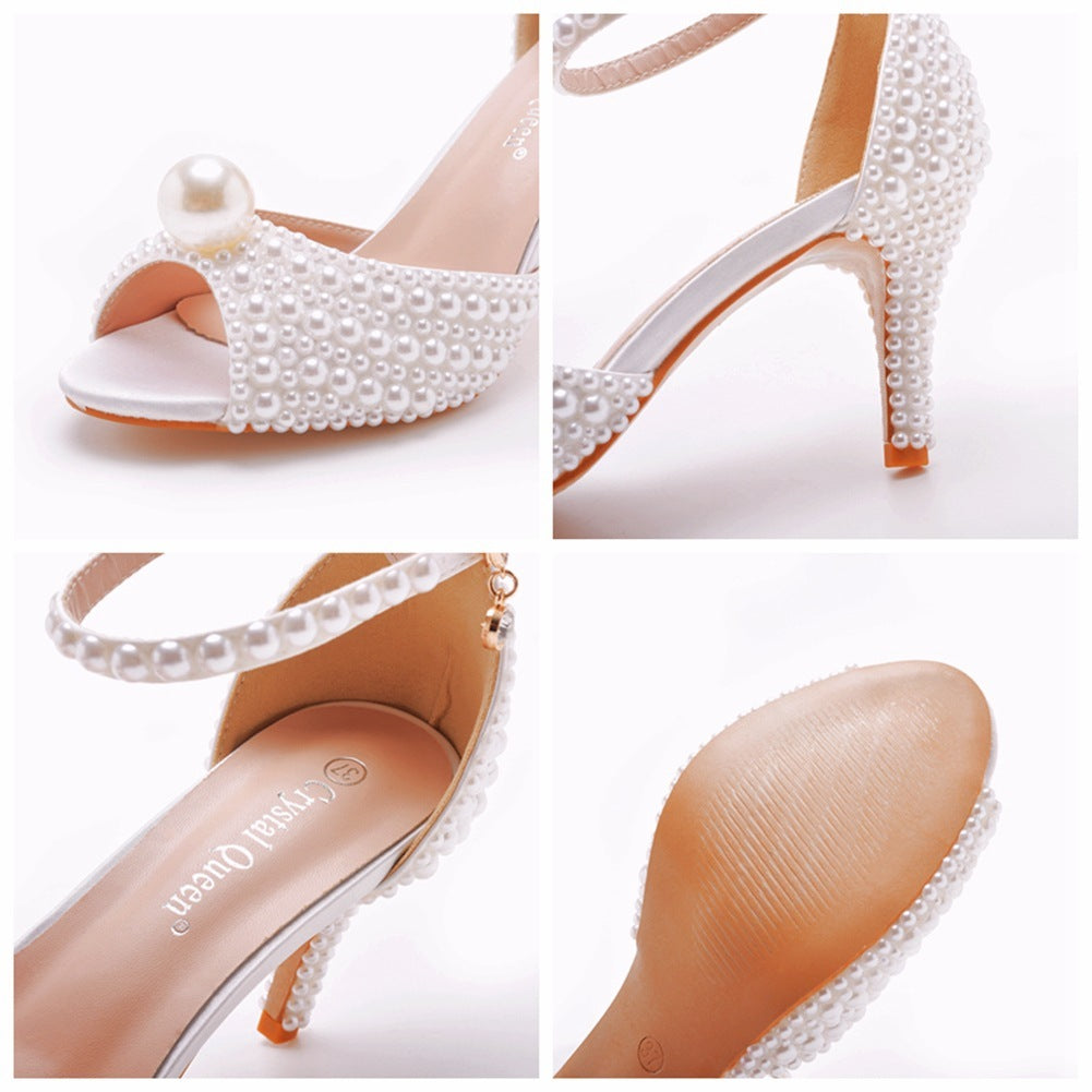 Women's Pearl Peep-toe High-heeled Sandals