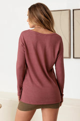 Waffle Knit Front Single Pocket Long Sleeve Top