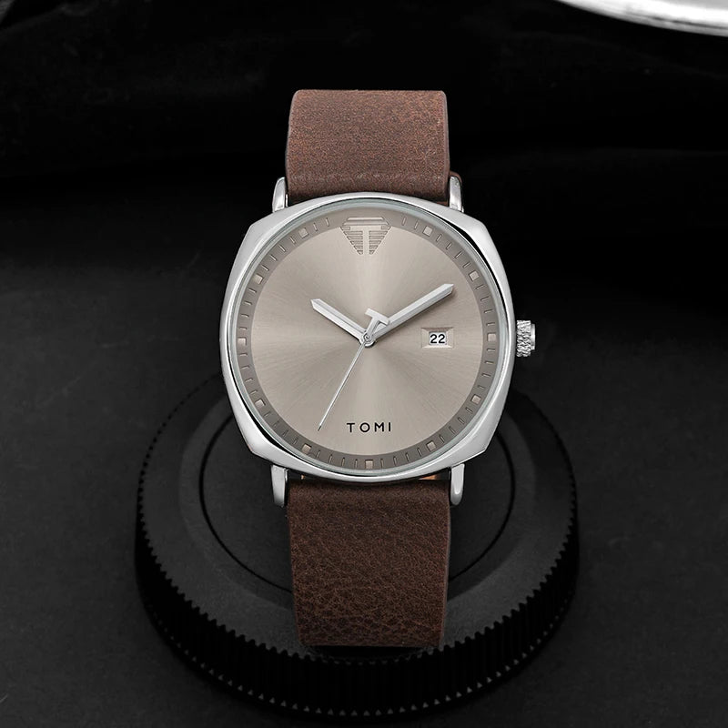 Men'S Watch Minimalist Fashion Sports Watch Calendar Leather Casual Quartz Watch