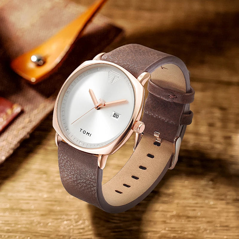 Men'S Watch Minimalist Fashion Sports Watch Calendar Leather Casual Quartz Watch