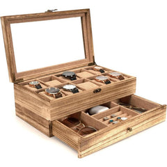 Watch Box - 10 Slot Watch Case for Men Women, Wooden Watch Holder Organizer Display for Mens, Gift for Boyfriend Fathers Day Birthday Gifts (Rustic Brown)