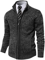 Men'S Cardigan Sweaters Full Zip up Stand Collar Slim Fit Casual Knitted Sweater with 2 Front Pockets