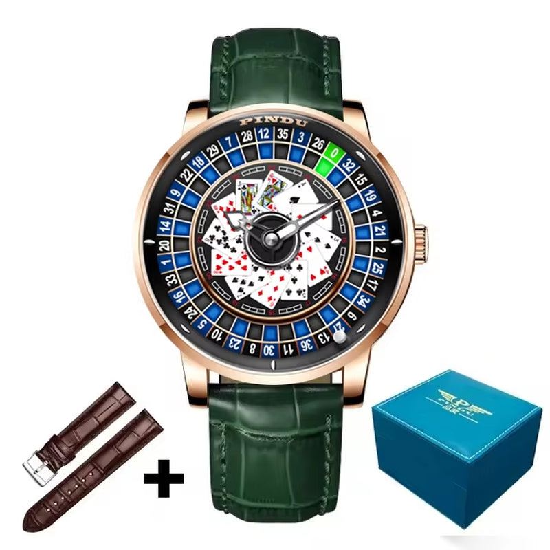 INDU Roulette Series Watch Men'S oker Fully Automatic Mechanical Watch Luminous Trendy Men'S Watch Large Dial Watch