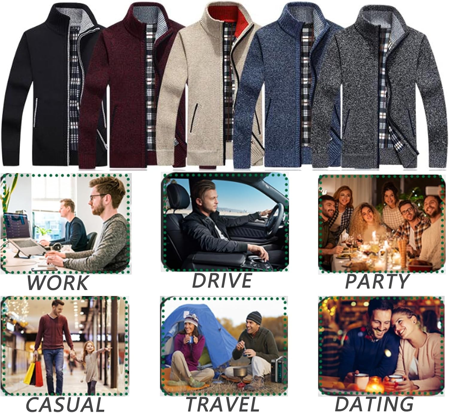 Men'S Sweaters Full Zip Slim Thick Knitted Cardigan Sweaters Jacket with Pockets