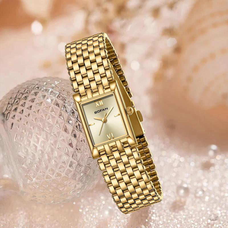 BOFAN Gold Watches for Women Luxury Ladies Quartz Wrist Watches with Stainless Steel Bracelet,Waterproof.Womens Casual Fashion Small Gold Watch.Bracelet Adjustment Tool Included. Ladies Stainless Dainty Watches