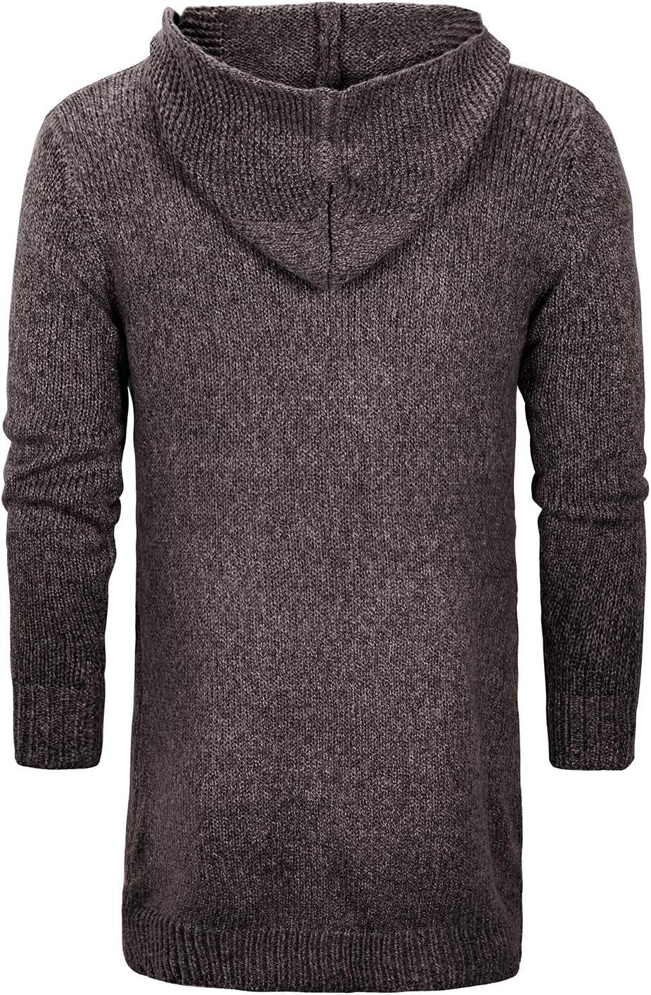 Men'S Long Cardigan Sweater Hooded Knit Slim Fit Open Front Longline Cardigans with Pockets