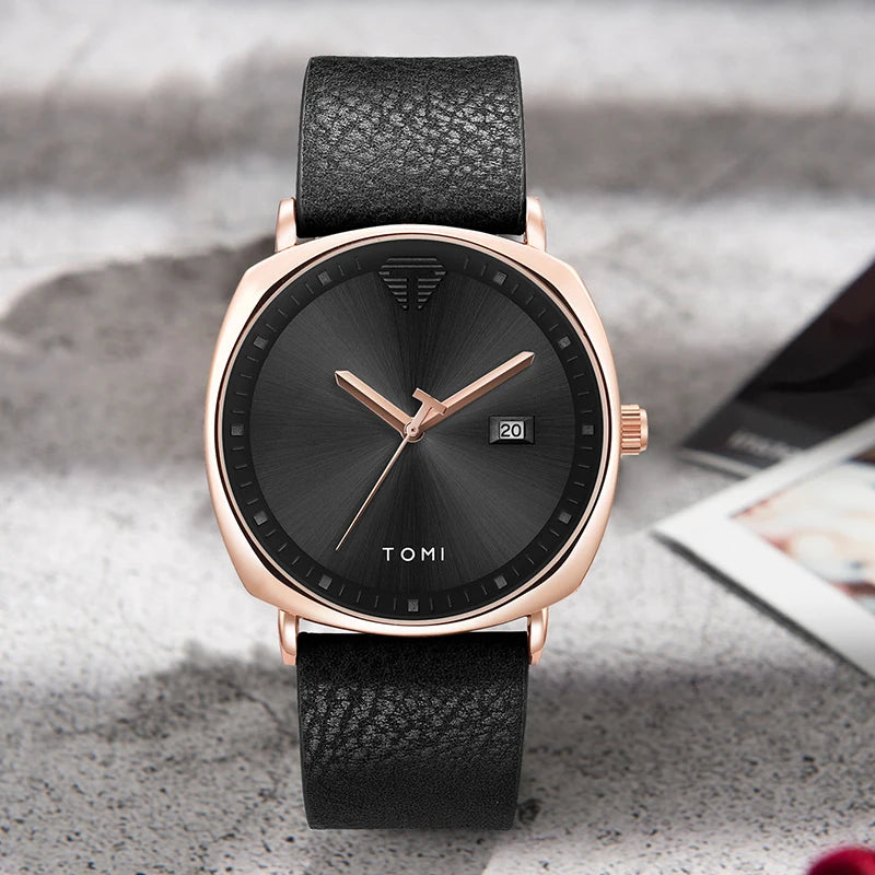 Men'S Watch Minimalist Fashion Sports Watch Calendar Leather Casual Quartz Watch