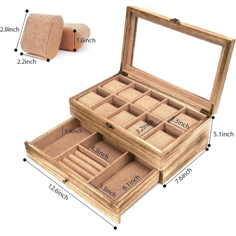 Watch Box - 10 Slot Watch Case for Men Women, Wooden Watch Holder Organizer Display for Mens, Gift for Boyfriend Fathers Day Birthday Gifts (Rustic Brown)