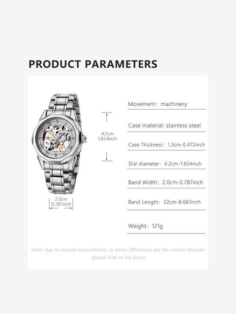 Men'S Business Fashion Stainless Steel Mechanical Watch, Watches for Men, Casual Analog-Digital Multi-Function Wristwatch for Men, Perfect Birthday Gift for Men, with Box, Watches for Men