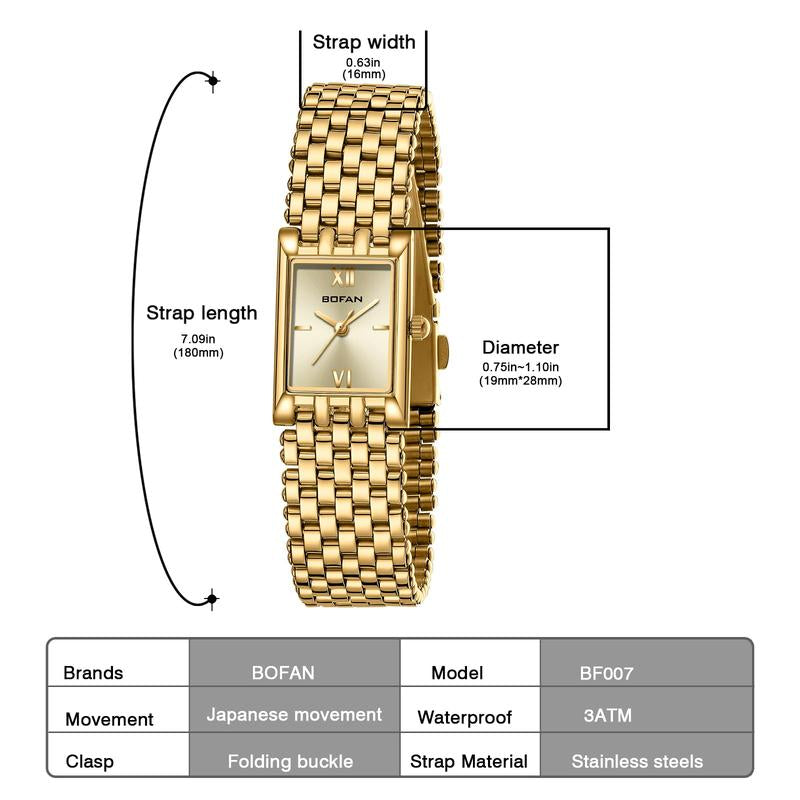 BOFAN Gold Watches for Women Luxury Ladies Quartz Wrist Watches with Stainless Steel Bracelet,Waterproof.Womens Casual Fashion Small Gold Watch.Bracelet Adjustment Tool Included. Ladies Stainless Dainty Watches